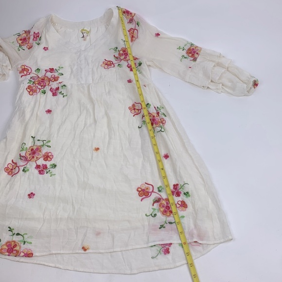 Anthropologie Fig and Flower embroidered Ruffled Sleeve Dress Small Creme Pink - Picture 10 of 14